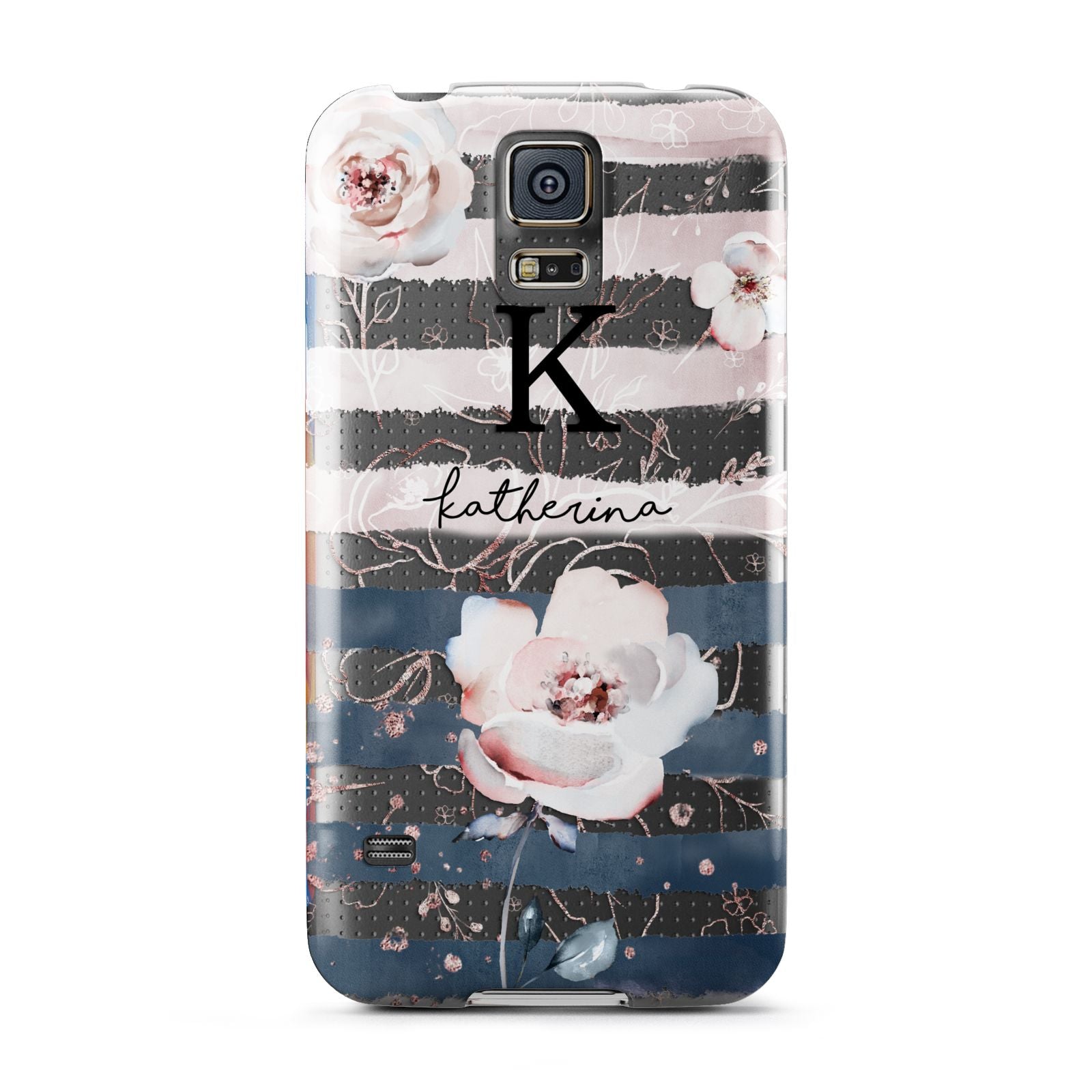 Monogram Pink Blue Striped Watercolour Samsung Galaxy S5 Case