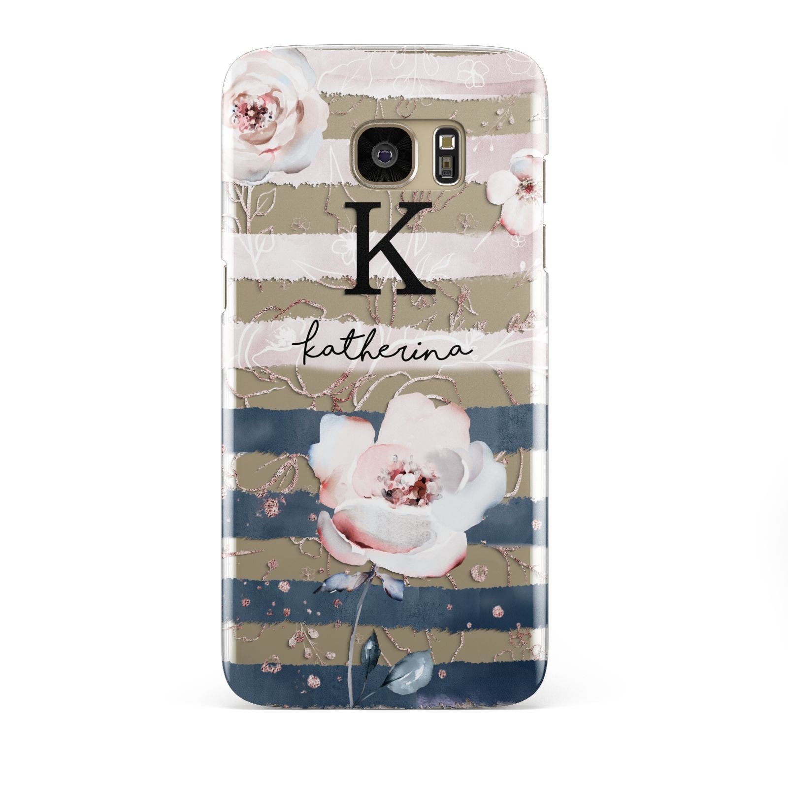 Monogram Pink Blue Striped Watercolour Samsung Galaxy S7 Edge Case