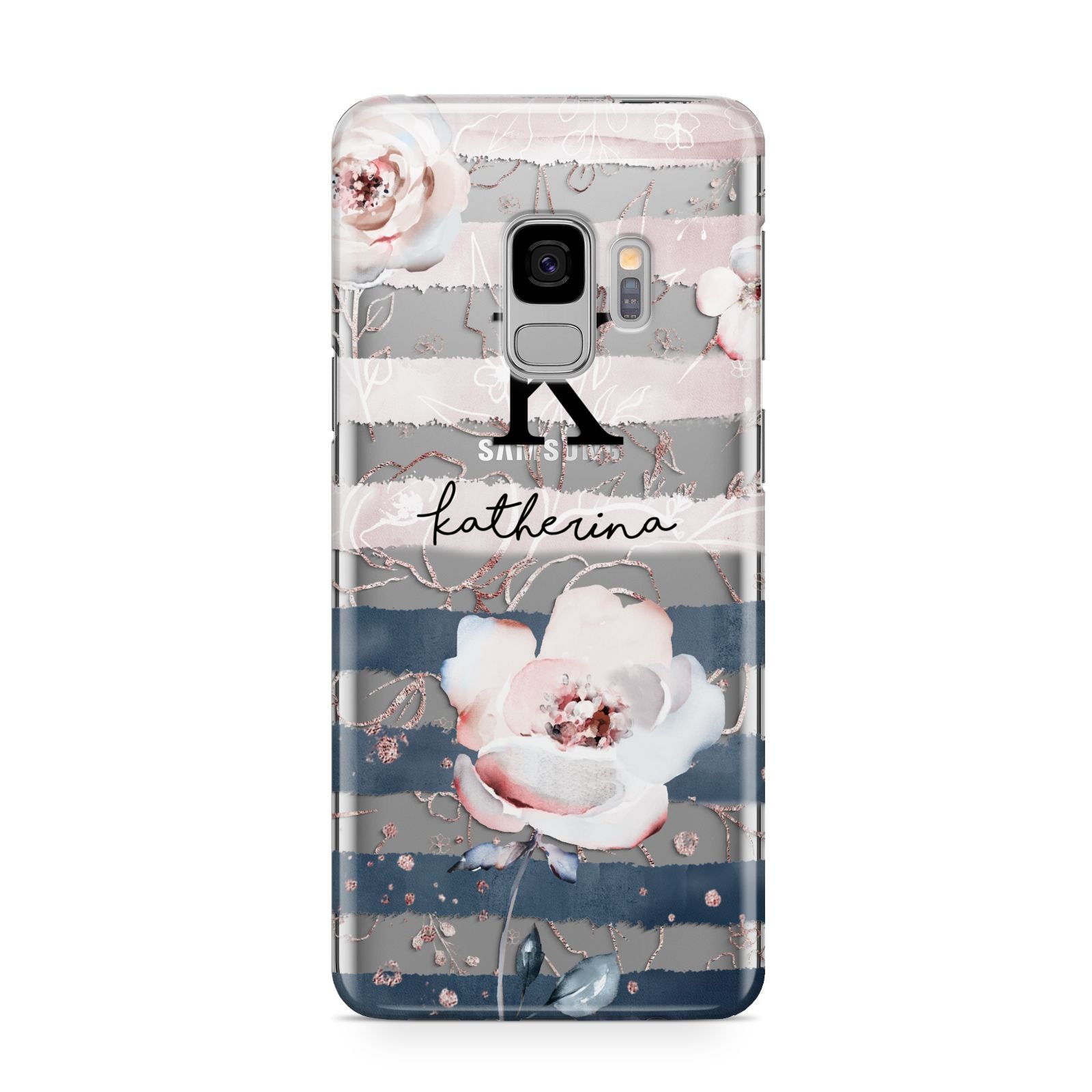 Monogram Pink Blue Striped Watercolour Samsung Galaxy S9 Case
