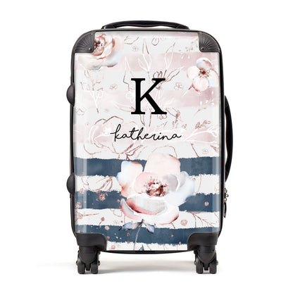 Monogram Pink Blue Striped Watercolour Suitcase