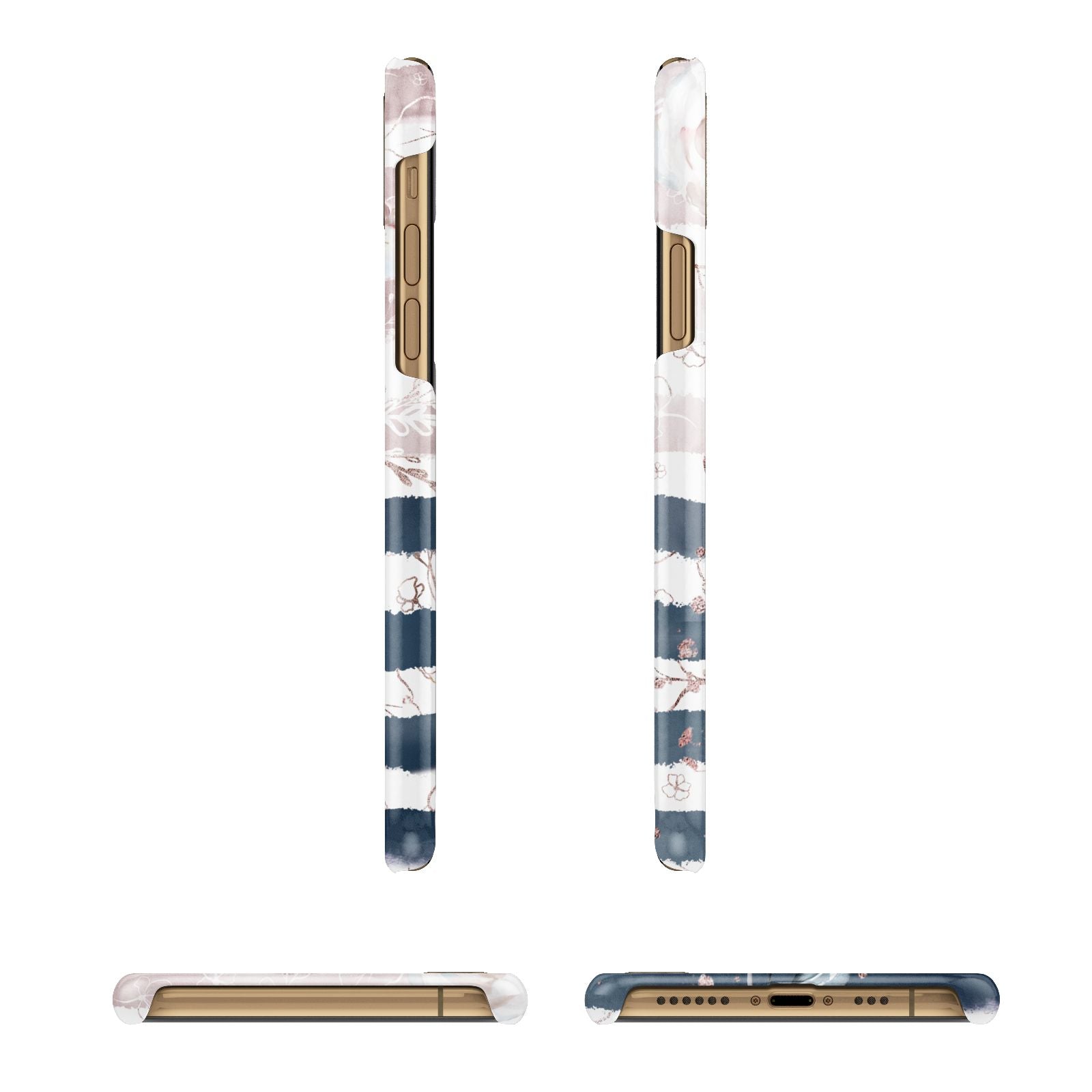 Monogram Pink Blue Striped Watercolour iPhone 11 3D Snap Case Angle Images