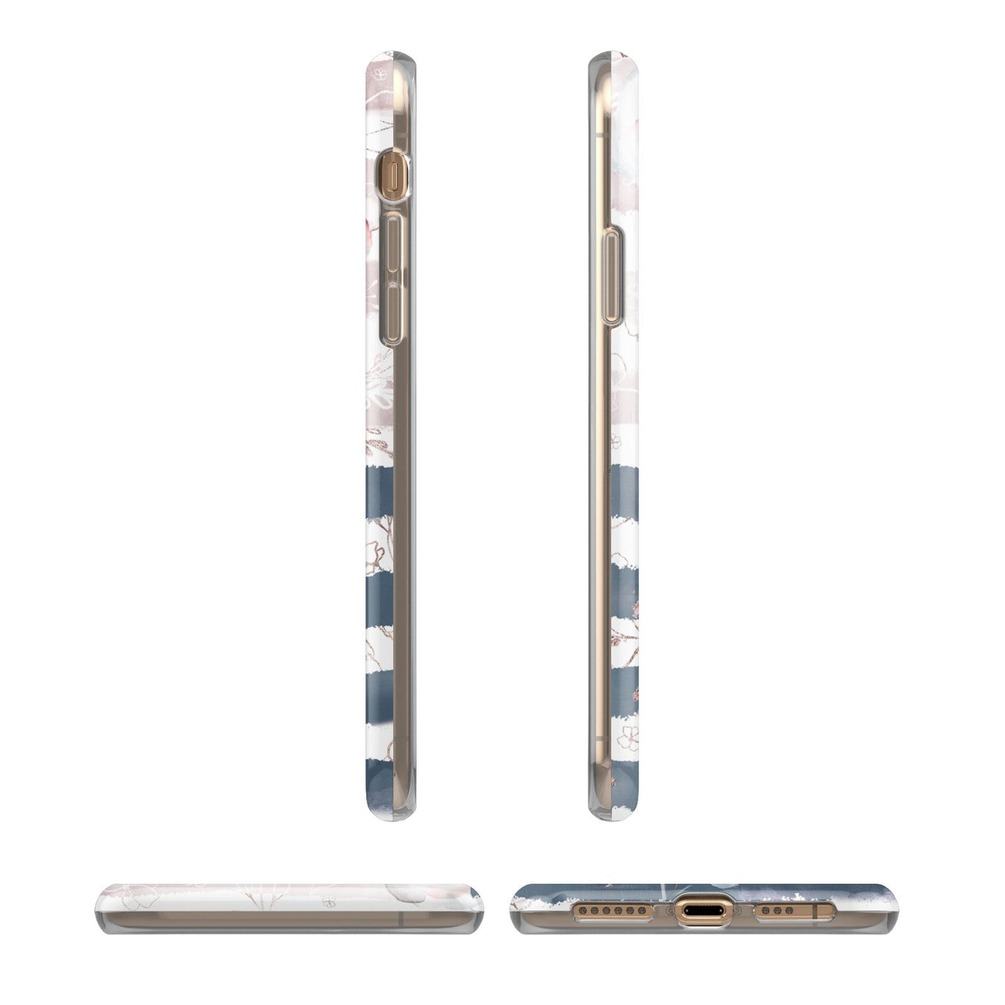 Monogram Pink Blue Striped Watercolour iPhone 11 3D Tough Case Angle Images