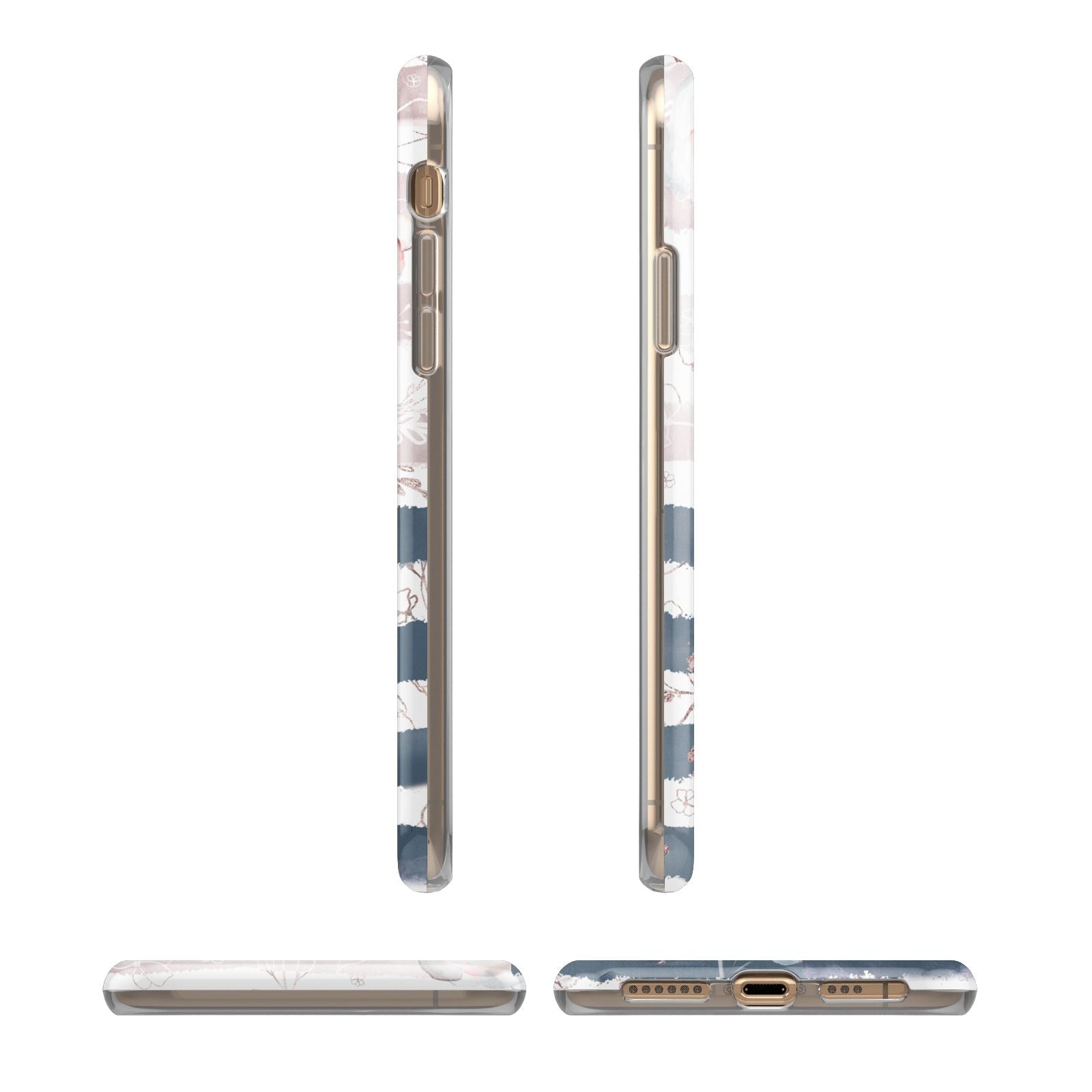 Monogram Pink Blue Striped Watercolour iPhone 11 3D Tough Case Angle Images