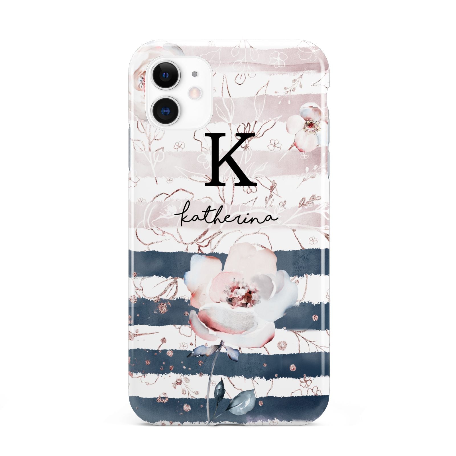 Monogram Pink Blue Striped Watercolour iPhone 11 3D Tough Case