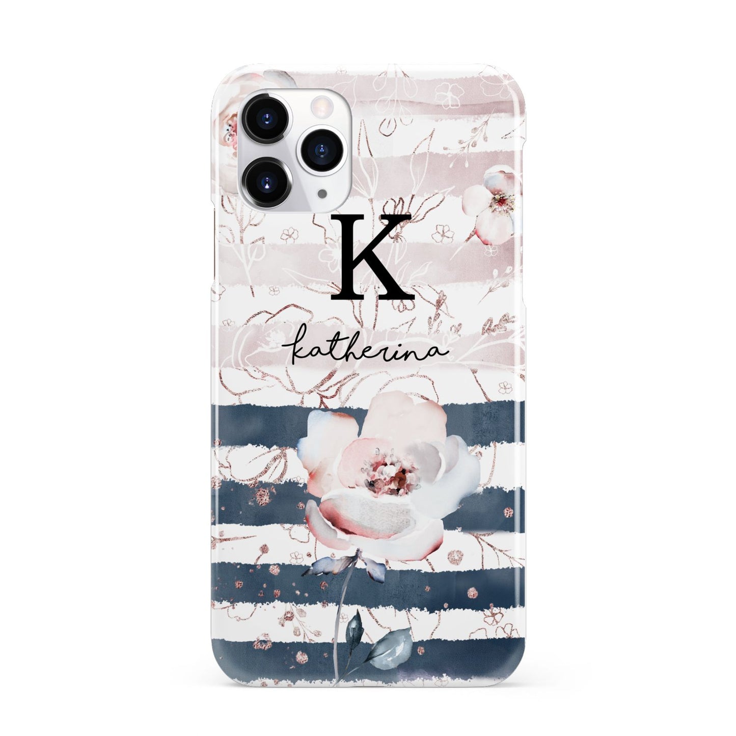 Monogram Pink Blue Striped Watercolour iPhone 11 Pro 3D Snap Case