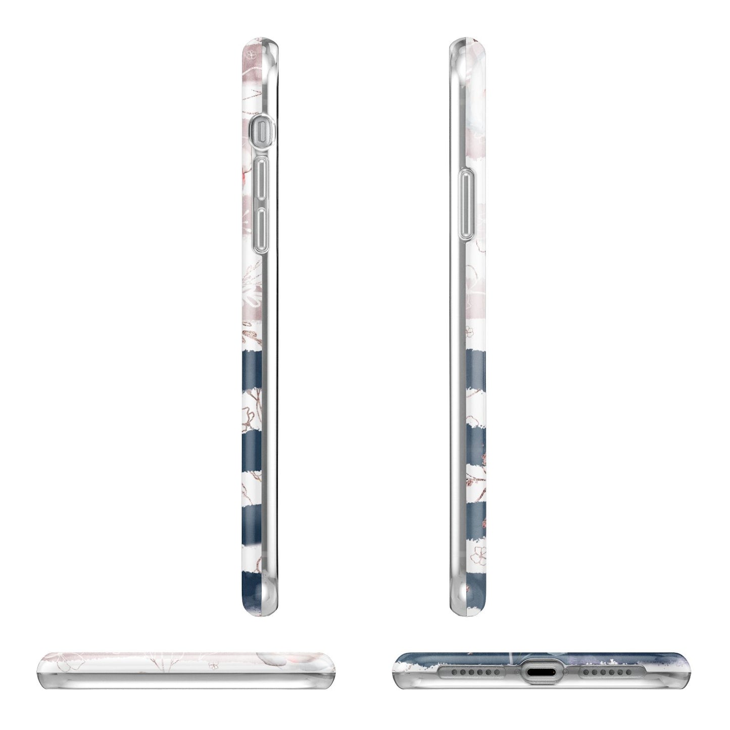 Monogram Pink Blue Striped Watercolour iPhone 11 Pro 3D Tough Case Angle Images