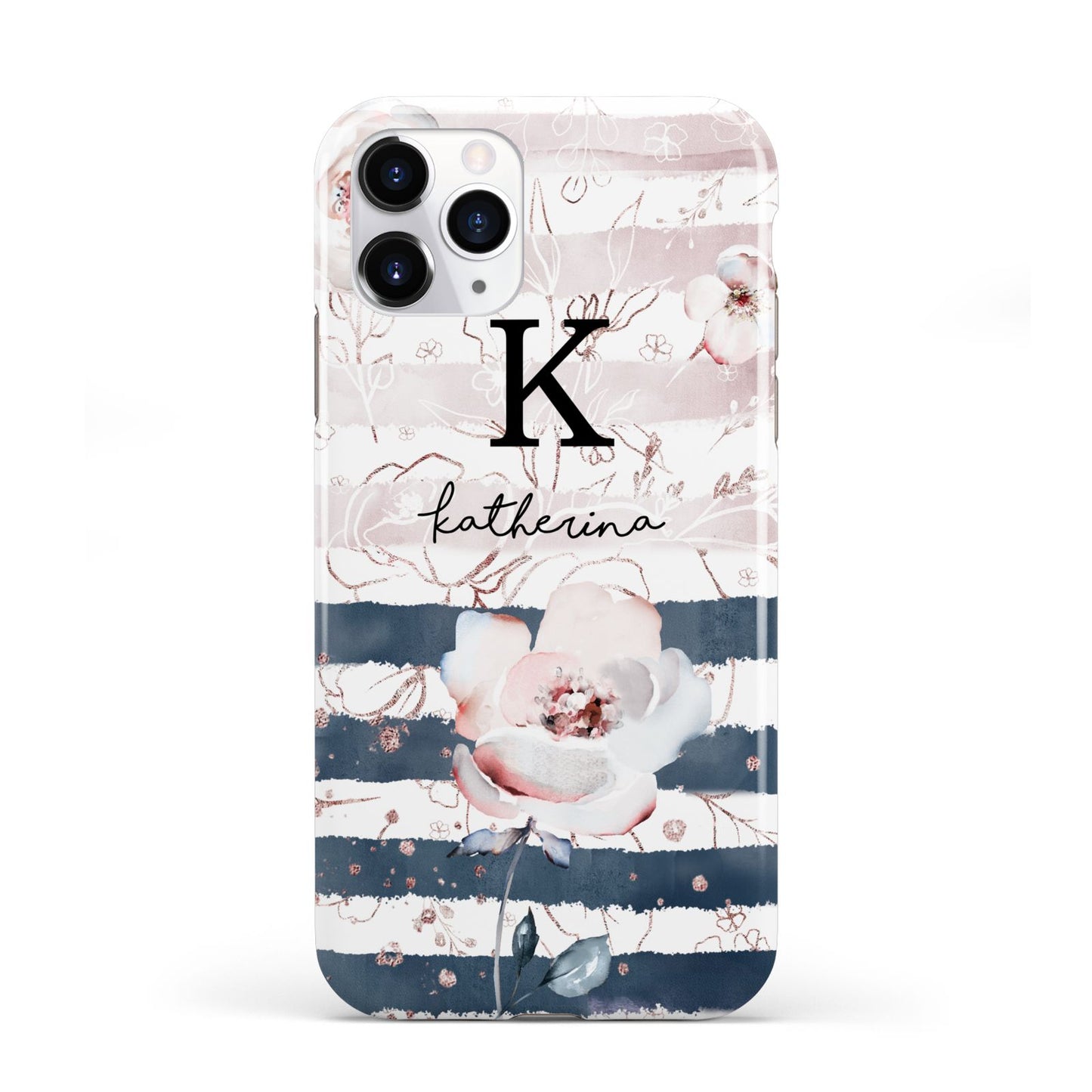 Monogram Pink Blue Striped Watercolour iPhone 11 Pro 3D Tough Case