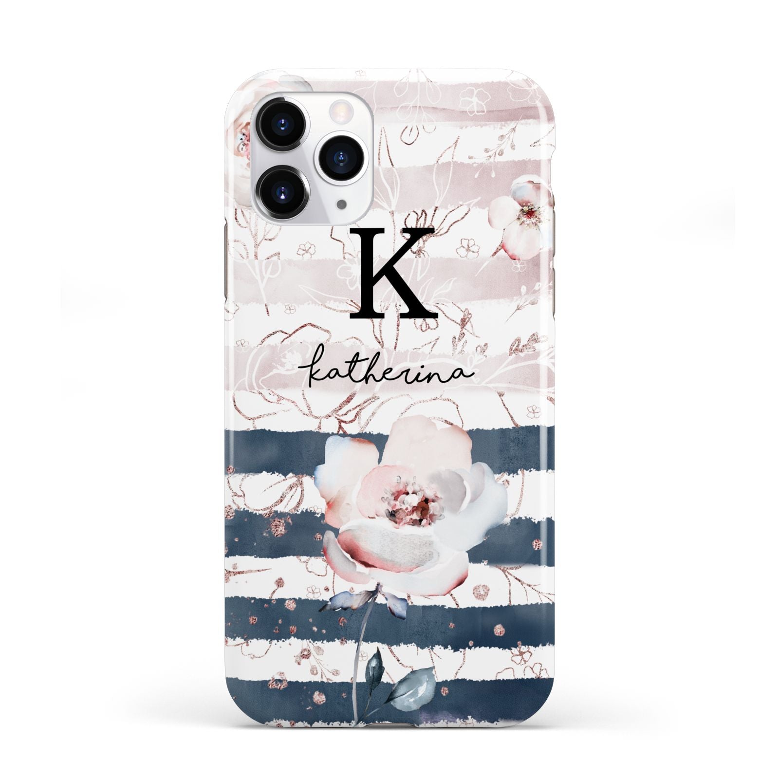 Monogram Pink Blue Striped Watercolour iPhone 11 Pro 3D Tough Case