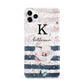 Monogram Pink Blue Striped Watercolour iPhone 11 Pro Max 3D Snap Case