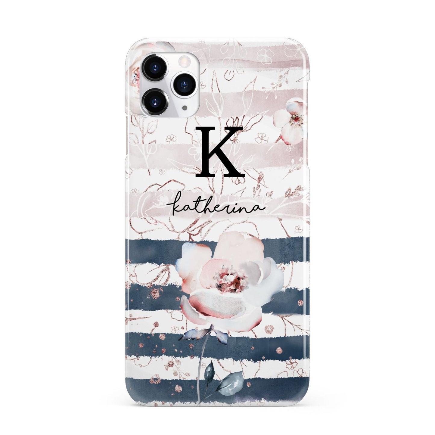 Monogram Pink Blue Striped Watercolour iPhone 11 Pro Max 3D Snap Case