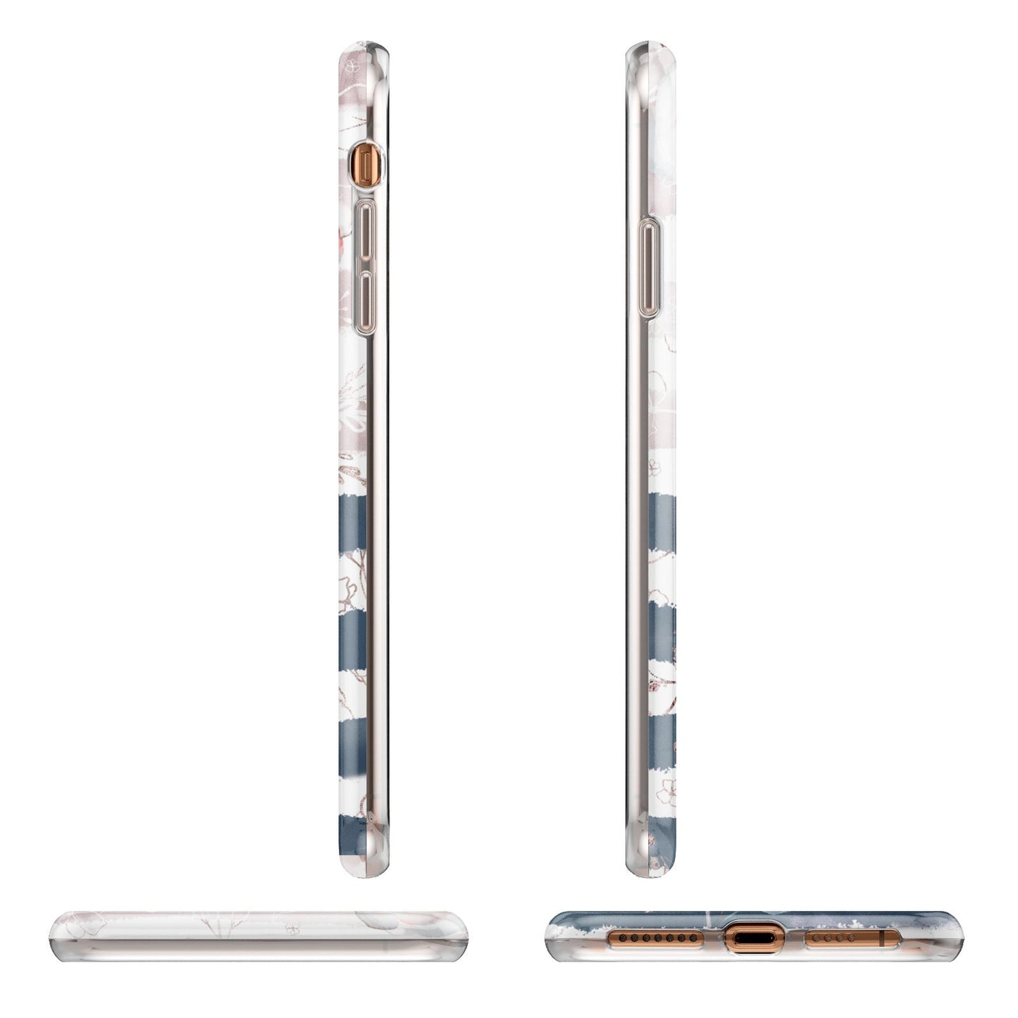 Monogram Pink Blue Striped Watercolour iPhone 11 Pro Max 3D Tough Case Angle Images