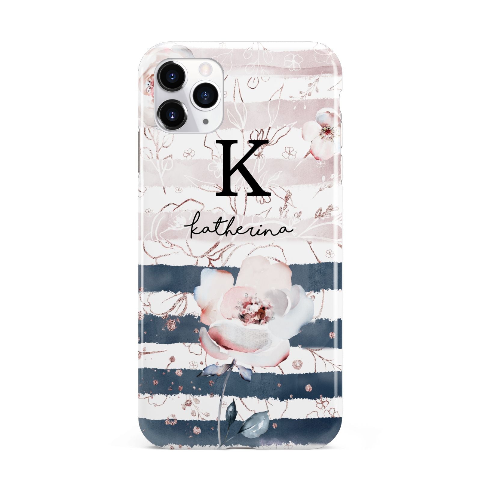 Monogram Pink Blue Striped Watercolour iPhone 11 Pro Max 3D Tough Case