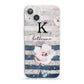 Monogram Pink Blue Striped Watercolour iPhone 13 Clear Bumper Case
