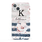 Monogram Pink Blue Striped Watercolour iPhone 13 Full Wrap 3D Snap Case