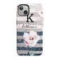 Monogram Pink Blue Striped Watercolour iPhone 13 Full Wrap 3D Tough Case