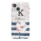 Monogram Pink Blue Striped Watercolour iPhone 13 Mini Full Wrap 3D Snap Case