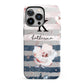 Monogram Pink Blue Striped Watercolour iPhone 13 Pro Full Wrap 3D Tough Case