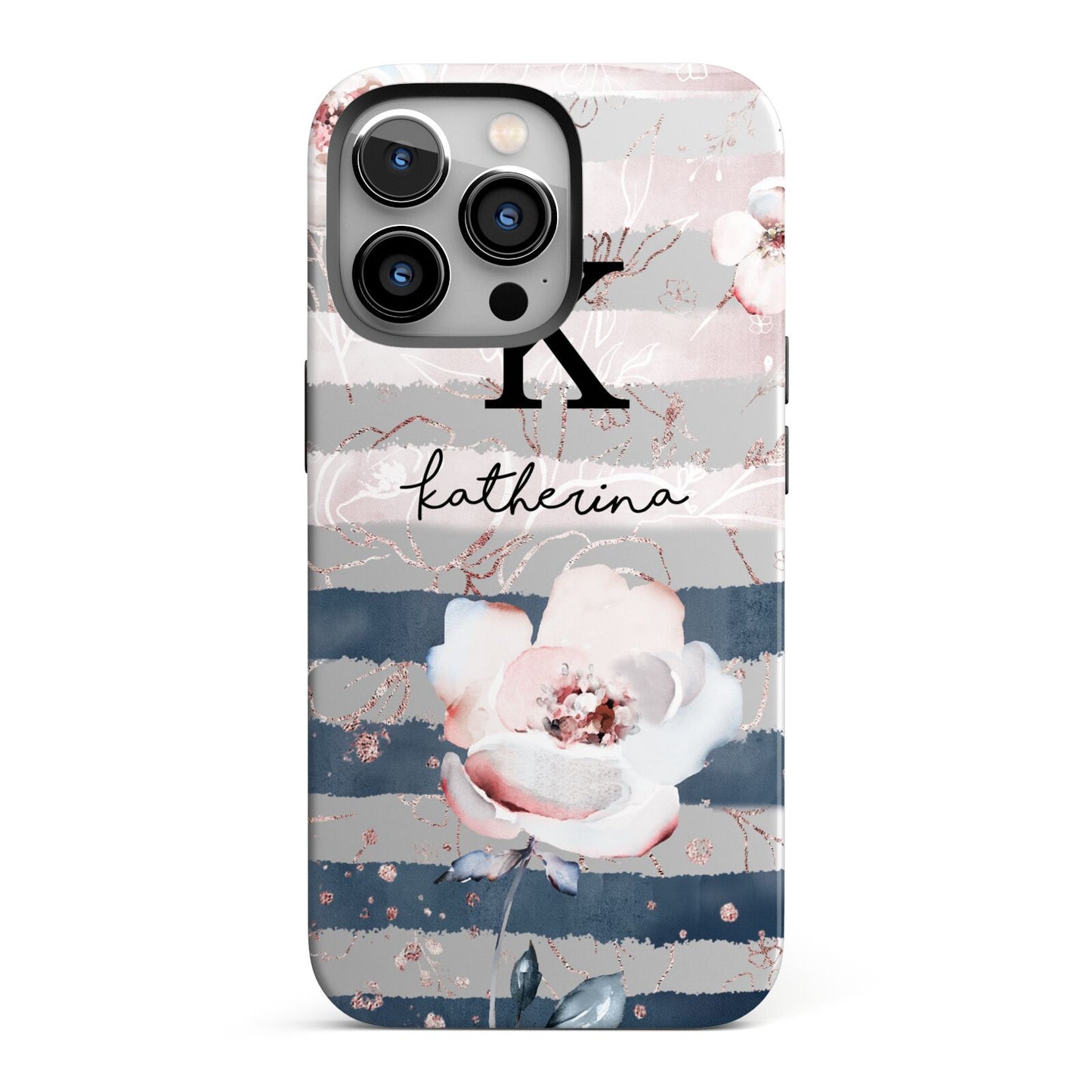 Monogram Pink Blue Striped Watercolour iPhone 13 Pro Full Wrap 3D Tough Case