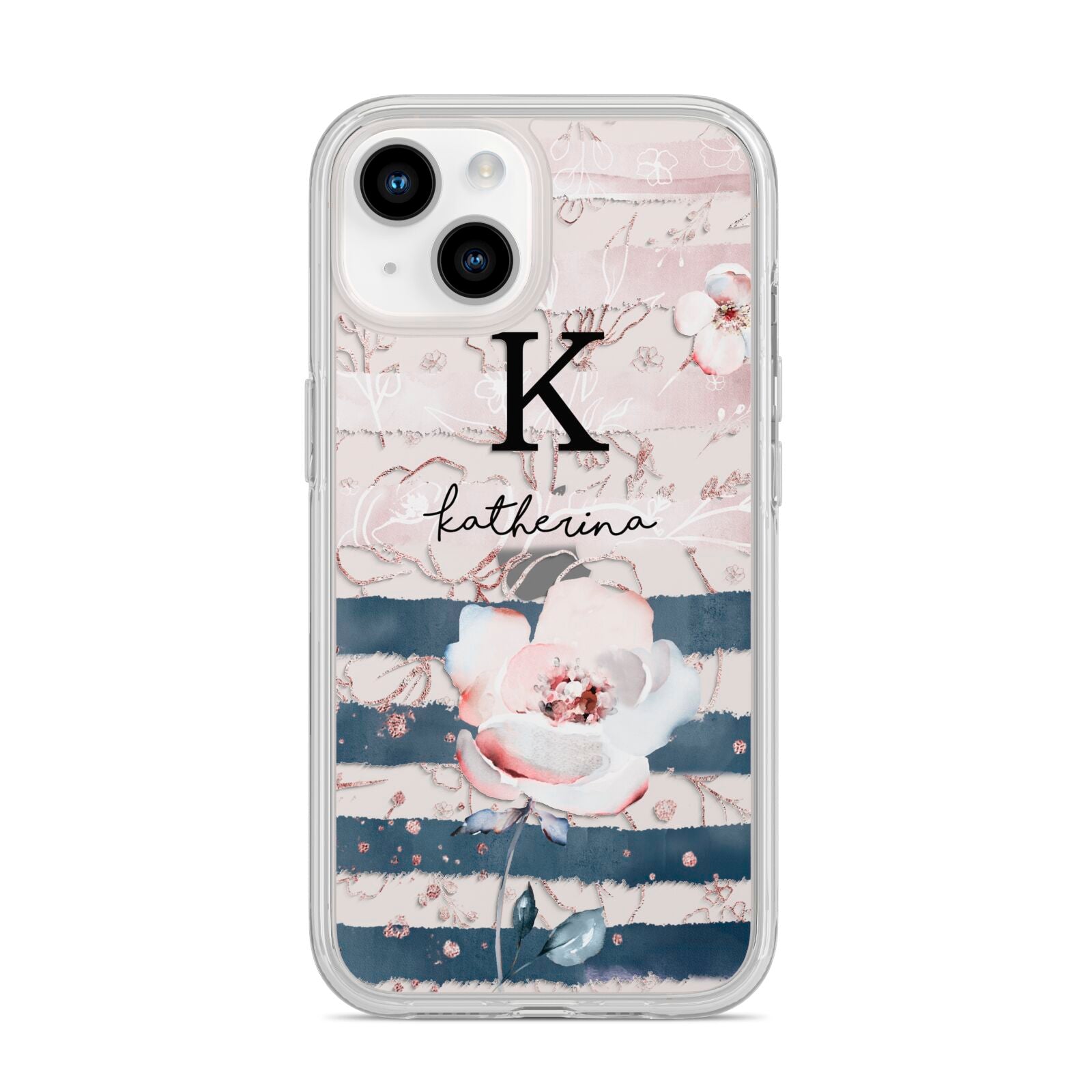 Monogram Pink Blue Striped Watercolour iPhone 14 Clear Tough Case Starlight
