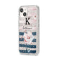 Monogram Pink Blue Striped Watercolour iPhone 14 Glitter Tough Case Starlight Angled Image
