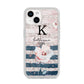 Monogram Pink Blue Striped Watercolour iPhone 14 Glitter Tough Case Starlight