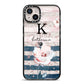 Monogram Pink Blue Striped Watercolour iPhone 14 Plus Black Impact Case on Silver phone