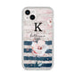 Monogram Pink Blue Striped Watercolour iPhone 14 Plus Clear Tough Case Starlight