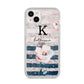 Monogram Pink Blue Striped Watercolour iPhone 14 Plus Glitter Tough Case Starlight
