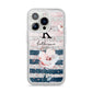 Monogram Pink Blue Striped Watercolour iPhone 14 Pro Glitter Tough Case Silver