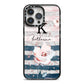 Monogram Pink Blue Striped Watercolour iPhone 14 Pro Max Black Impact Case on Silver phone