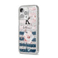 Monogram Pink Blue Striped Watercolour iPhone 14 Pro Max Glitter Tough Case Silver Angled Image