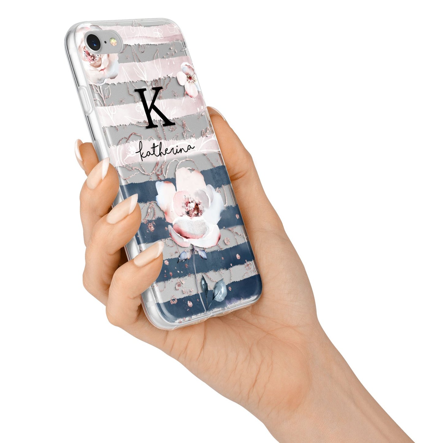 Monogram Pink Blue Striped Watercolour iPhone 7 Bumper Case on Silver iPhone Alternative Image