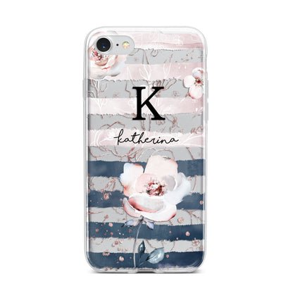 Monogram Pink Blue Striped Watercolour iPhone 7 Bumper Case on Silver iPhone