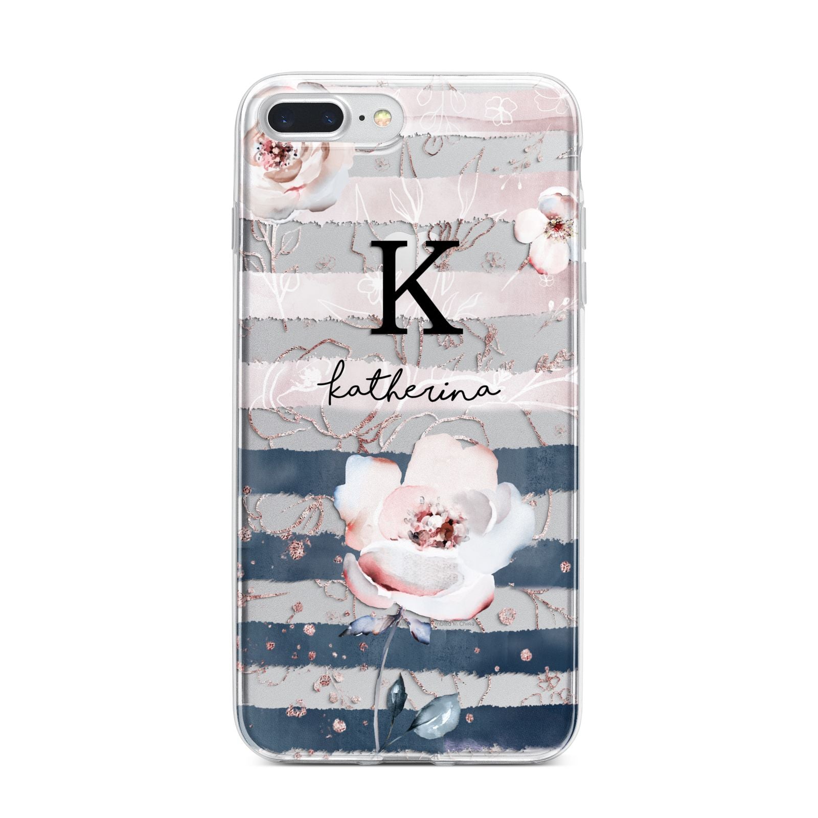 Monogram Pink Blue Striped Watercolour iPhone 7 Plus Bumper Case on Silver iPhone