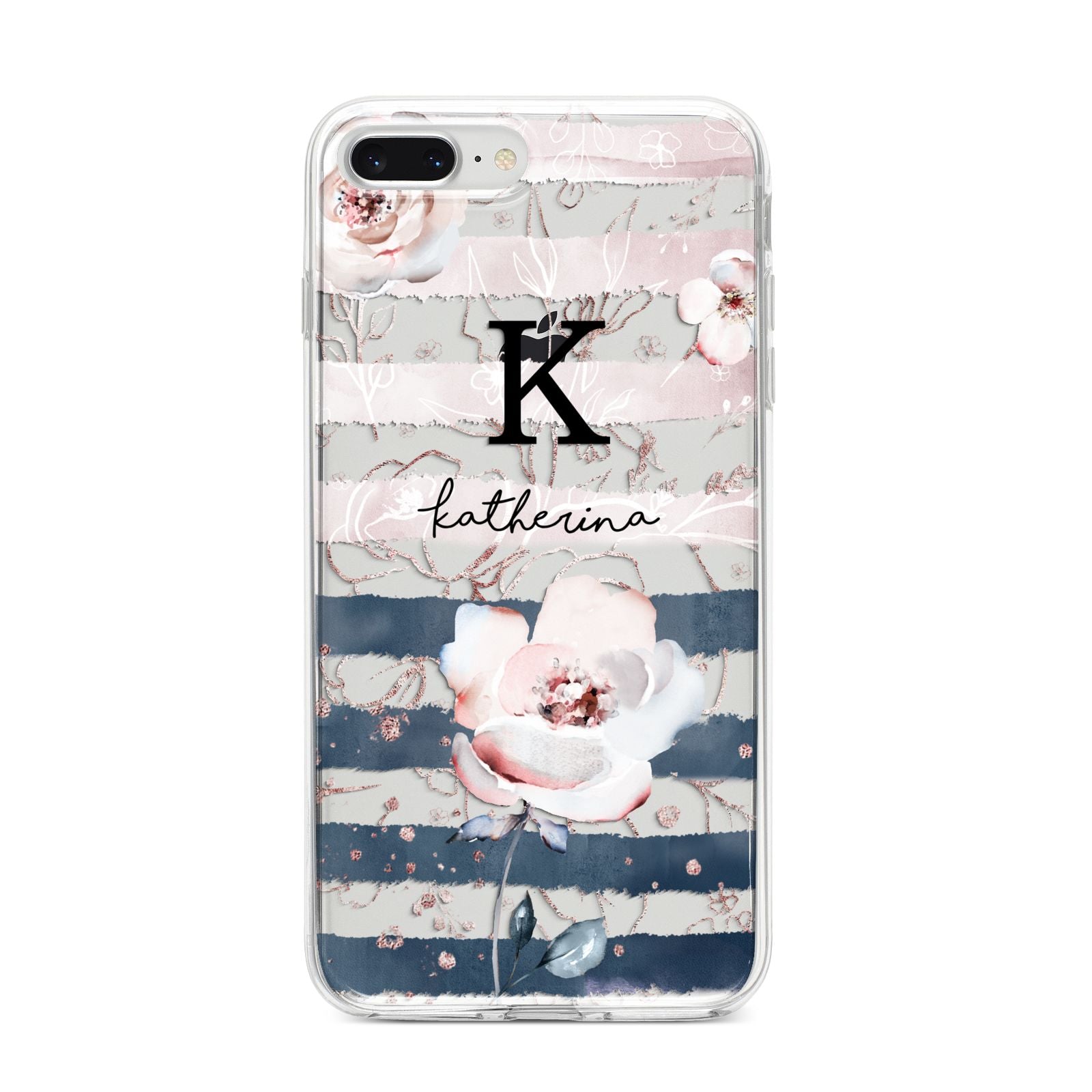 Monogram Pink Blue Striped Watercolour iPhone 8 Plus Bumper Case on Silver iPhone