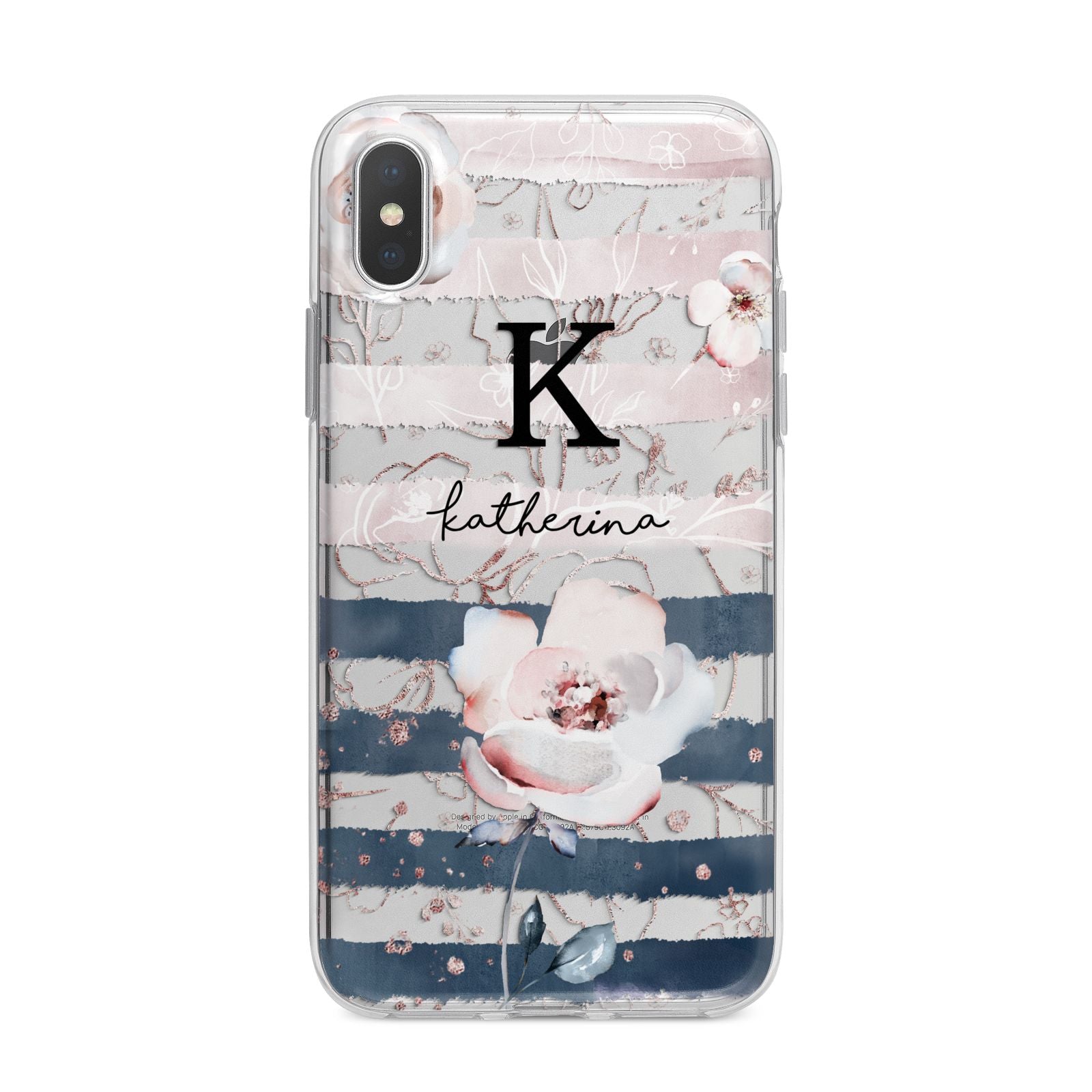 Monogram Pink Blue Striped Watercolour iPhone X Bumper Case on Silver iPhone Alternative Image 1