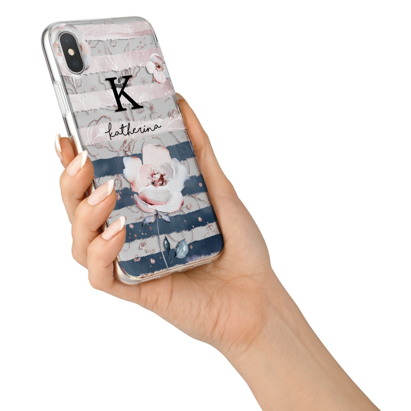 Monogram Pink Blue Striped Watercolour iPhone X Bumper Case on Silver iPhone Alternative Image 2