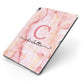 Monogram Pink Gold Agate with Text Apple iPad Case on Grey iPad Side View
