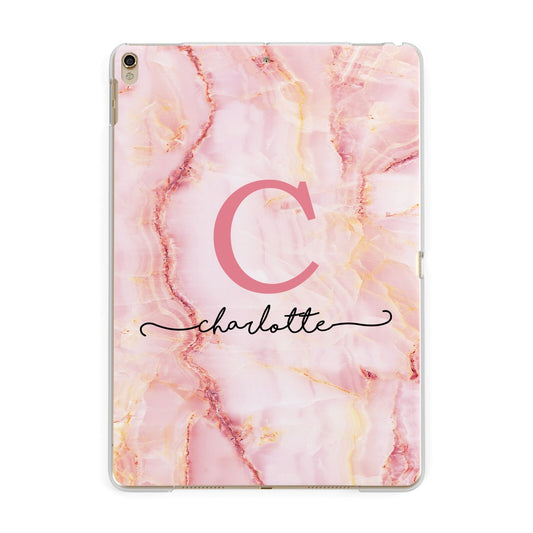 Monogram Pink Gold Agate with Text Apple iPad Gold Case