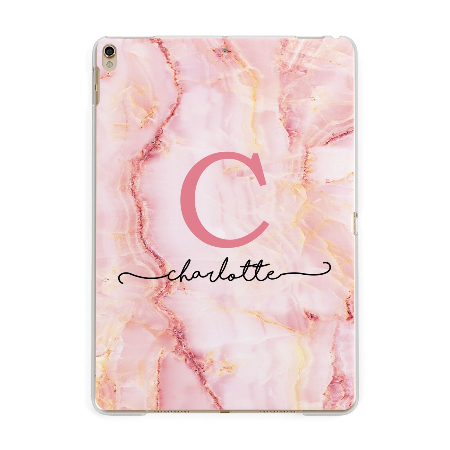 Monogram Pink Gold Agate with Text Apple iPad Gold Case