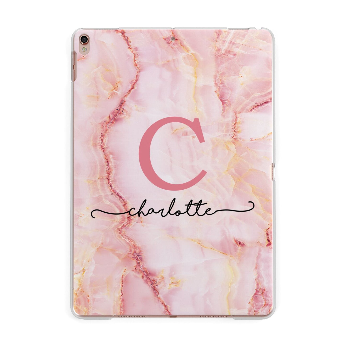 Monogram Pink Gold Agate with Text Apple iPad Rose Gold Case
