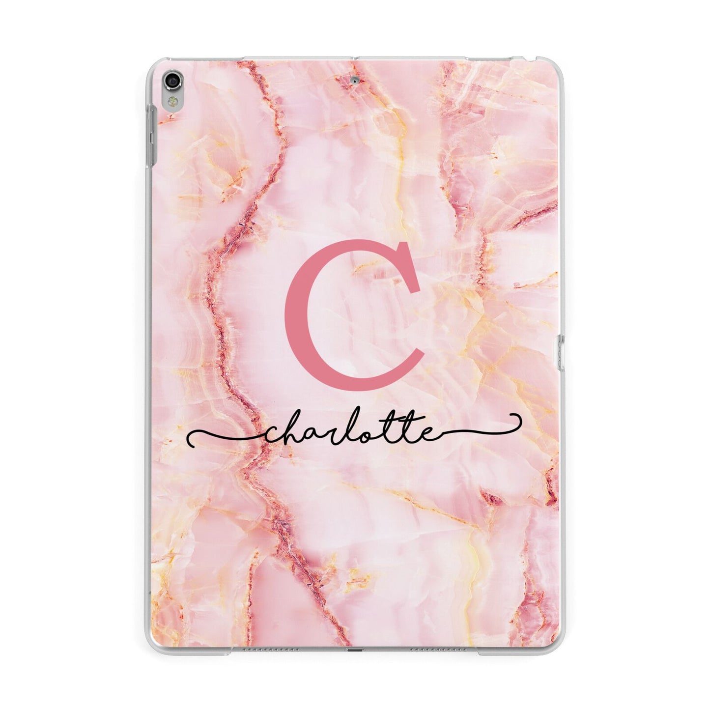 Monogram Pink Gold Agate with Text Apple iPad Silver Case