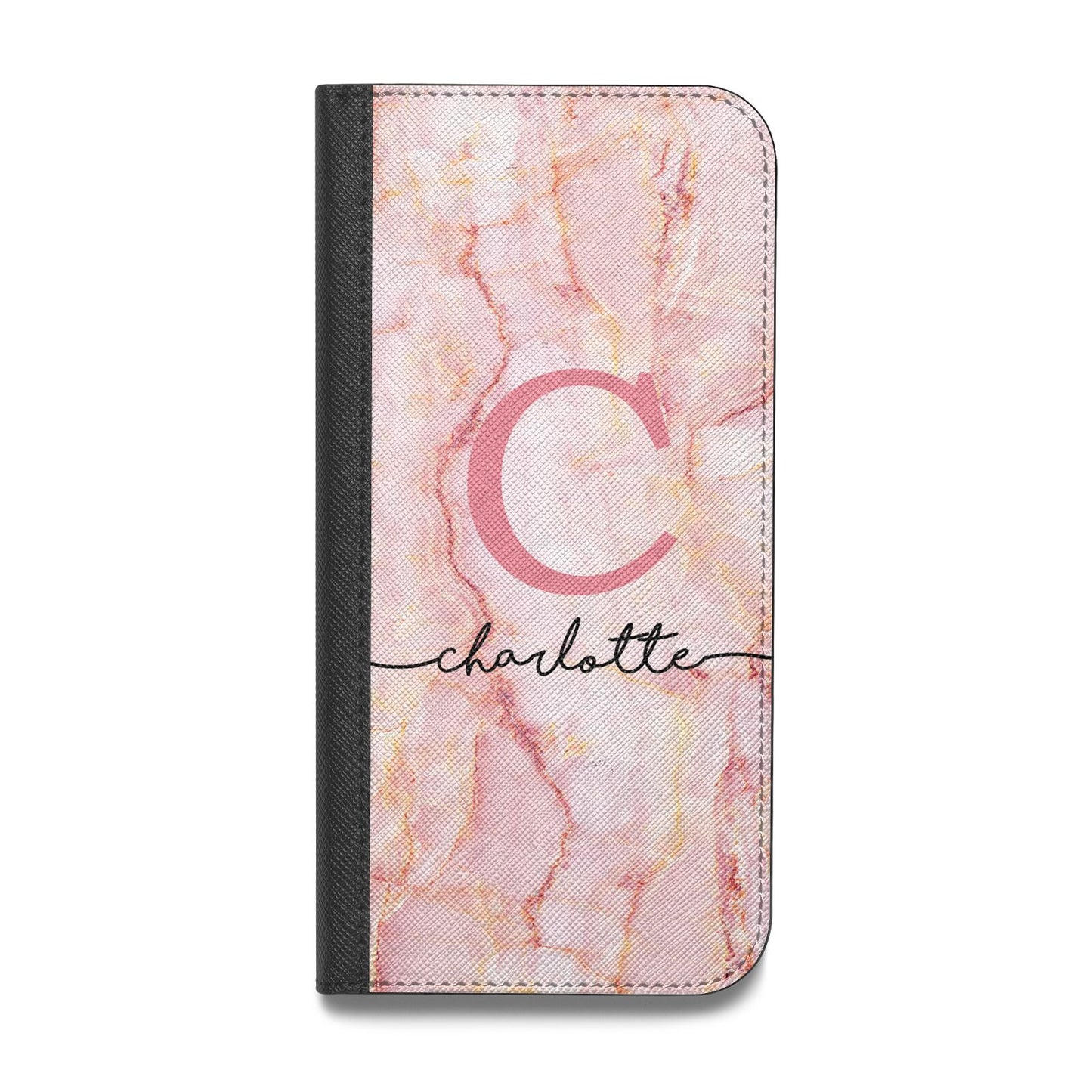 Monogram Pink Gold Agate with Text Vegan Leather Flip Samsung Case