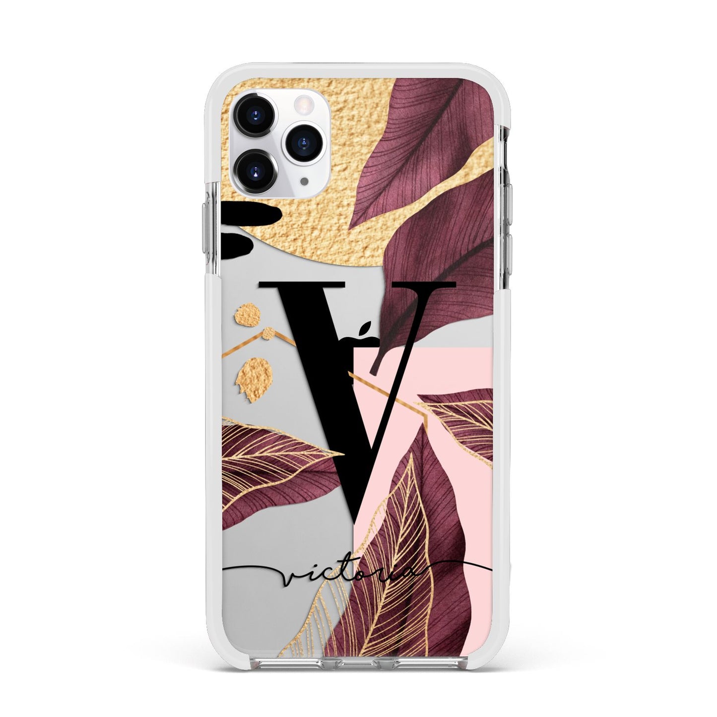 Monogram Tropical Leaves Apple iPhone 11 Pro Max in Silver with White Impact Case