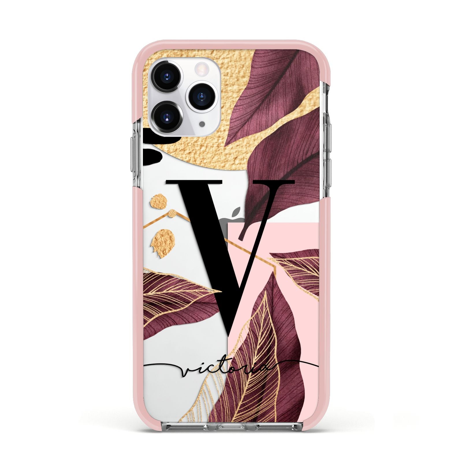 Monogram Tropical Leaves Apple iPhone 11 Pro in Silver with Pink Impact Case