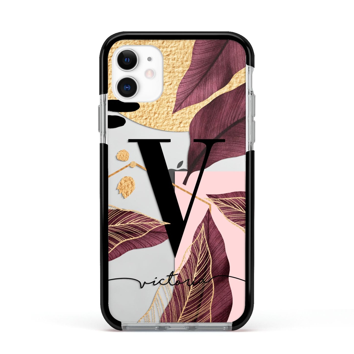 Monogram Tropical Leaves Apple iPhone 11 in White with Black Impact Case