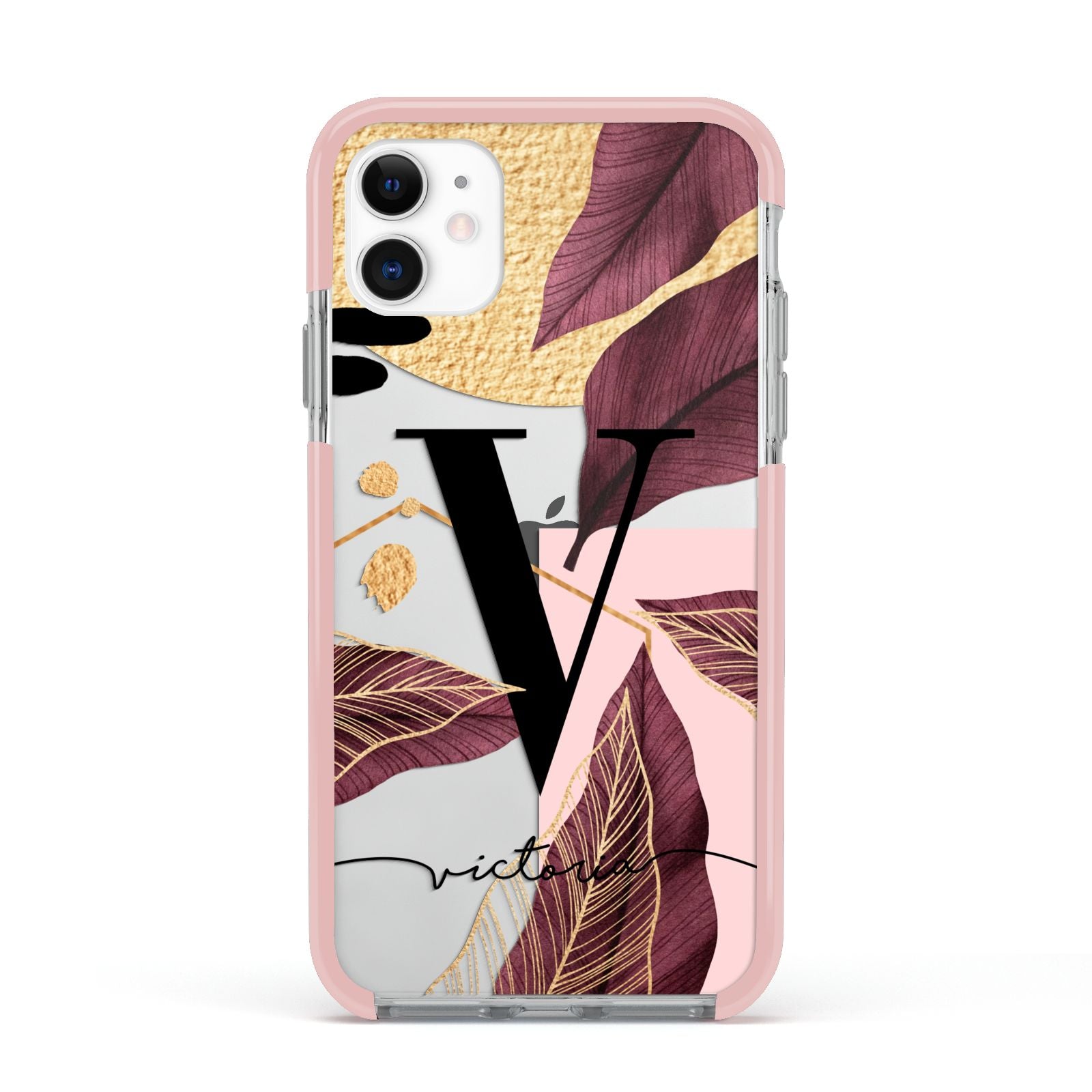 Monogram Tropical Leaves Apple iPhone 11 in White with Pink Impact Case