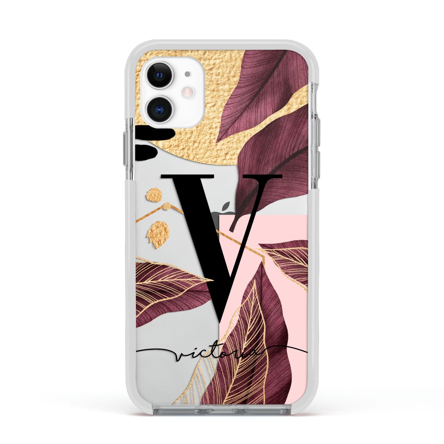 Monogram Tropical Leaves Apple iPhone 11 in White with White Impact Case