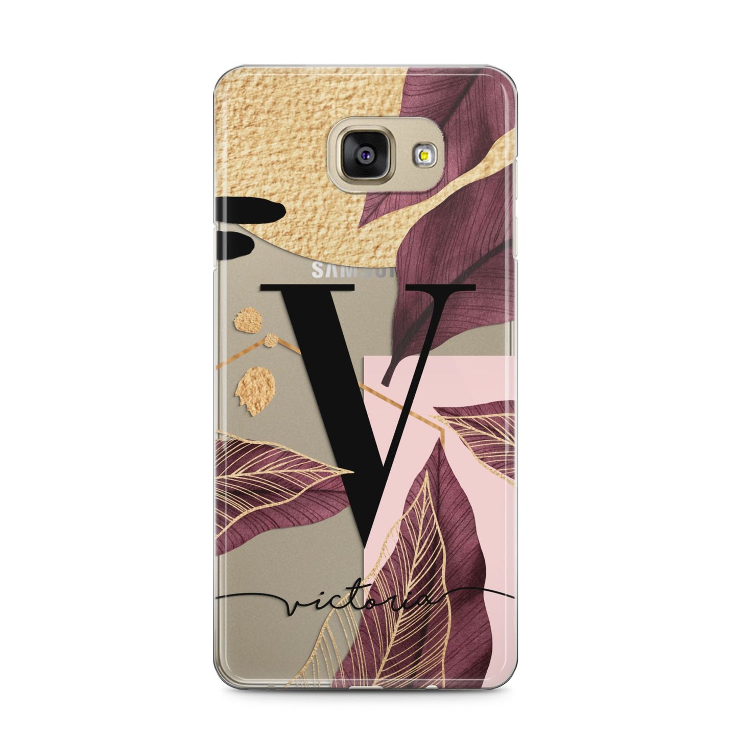 Monogram Tropical Leaves Samsung Galaxy A5 2016 Case on gold phone
