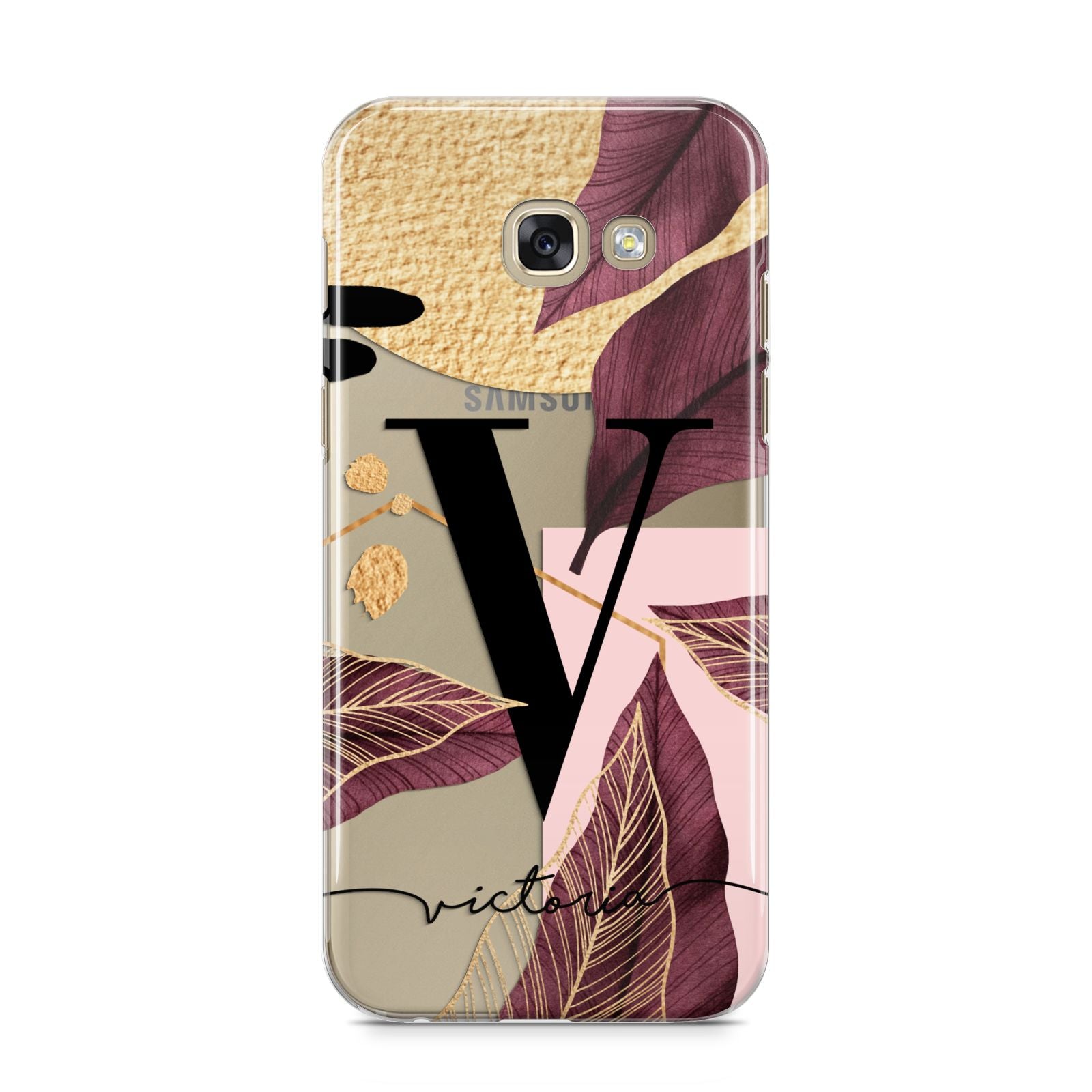 Monogram Tropical Leaves Samsung Galaxy A5 2017 Case on gold phone